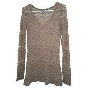 BKE Boutique Womens Blouse Size M Beige Lace Gypsy Fairy Feminine Whimsygoth